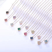 Birthstone Clover Necklace for Women — 925 Sterling Silver, Four-Leaf Clover Pendant on model